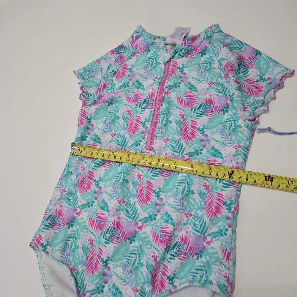 NWOT - More Than Magic M (7/8) Girls Swimsuit  One Piece Zip‎ Kids Tropical